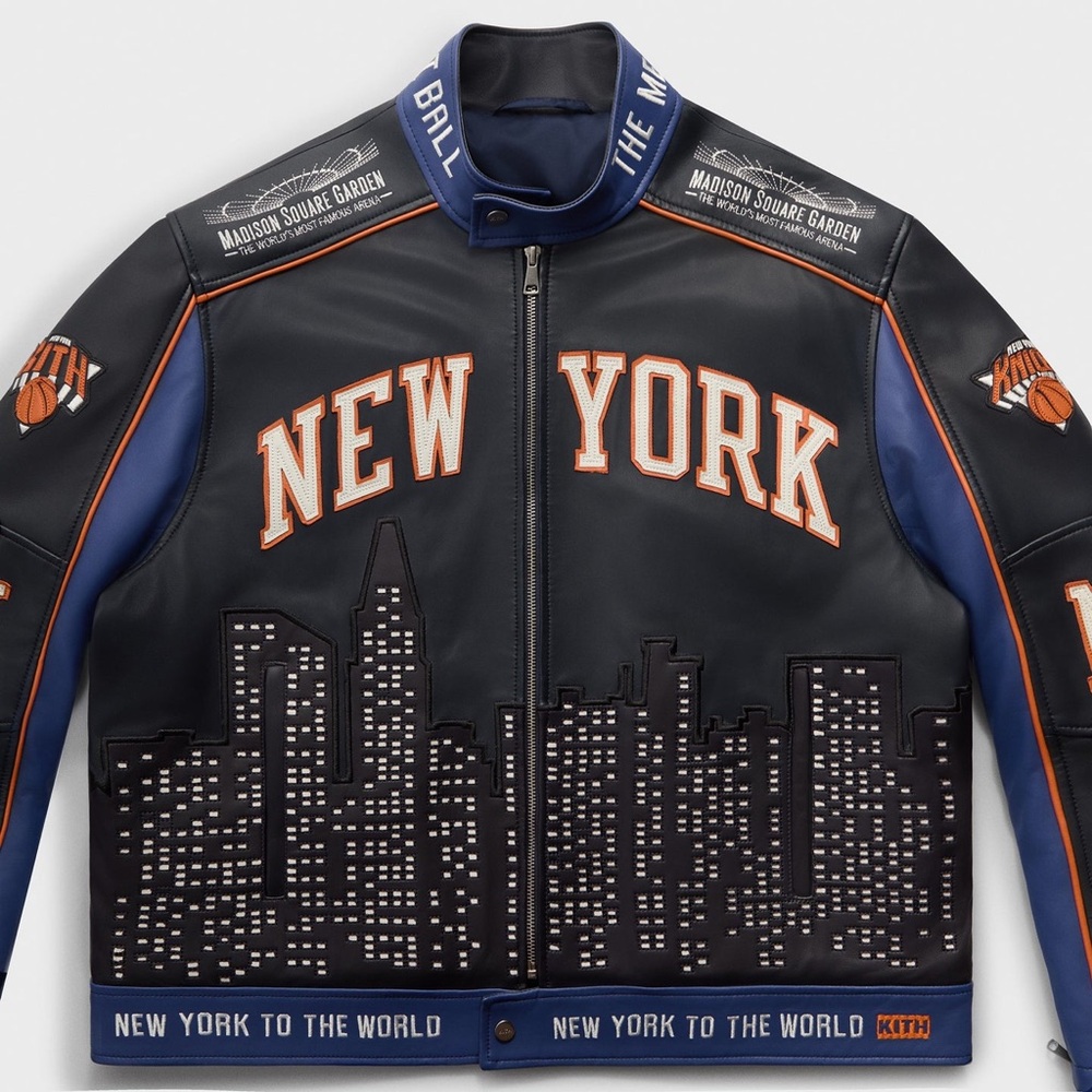 Kith for the New York Knicks Leather Moto Jacket Nocturnal City Skyline Size XL - Picture 5 of 11